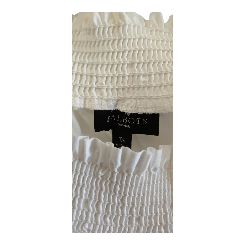 Talbots White Embellished Short Sleeve Blouse - Picture 3 of 5